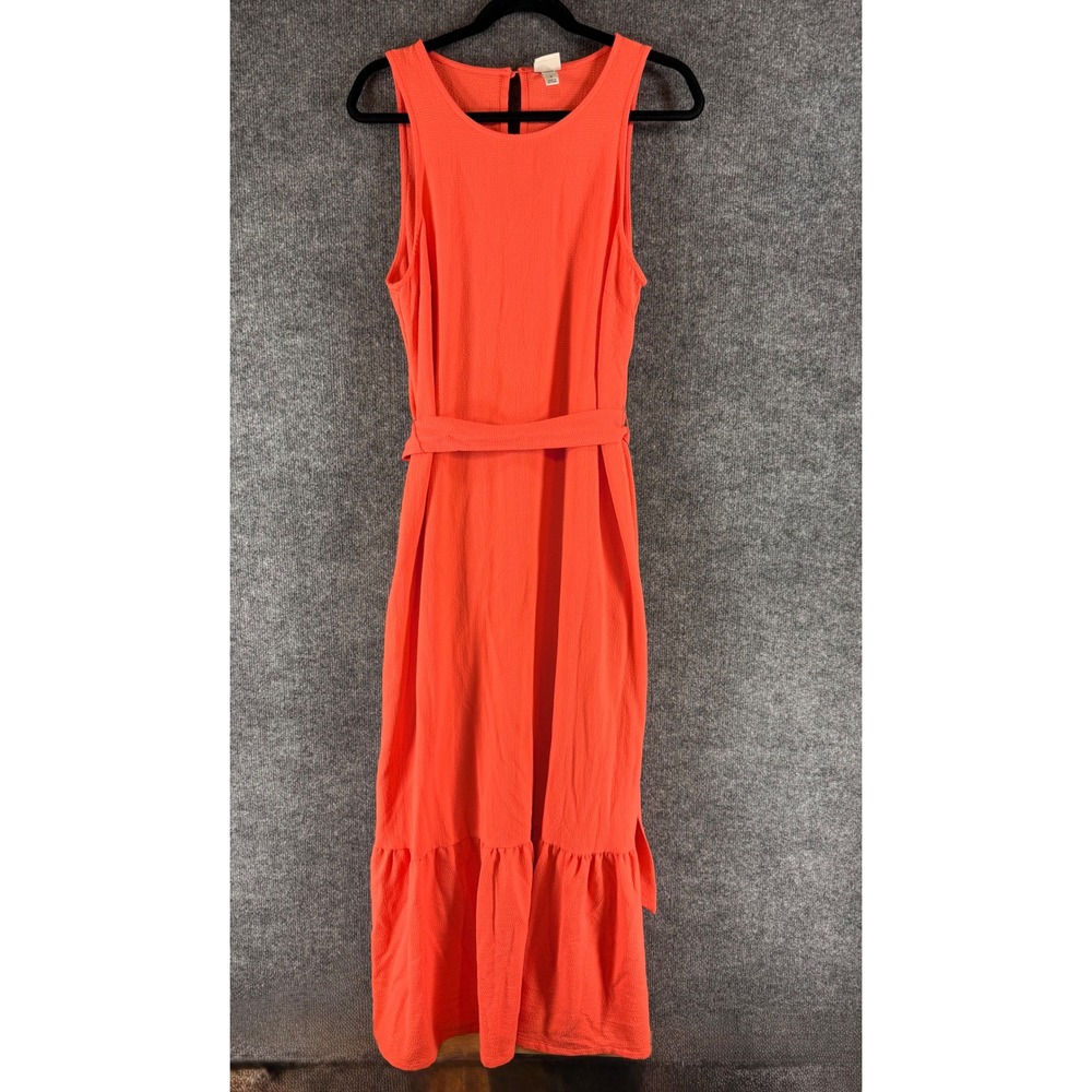 A New Day Women Coral Orange Sleeveless Tiered Ruffle Midi Dress Size M